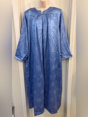 Vintage Christian Dior Lounge Wear Blue Floral Jacquard Logo Maxi Robe sz L